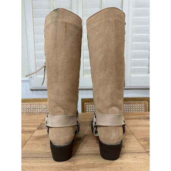 Dingo Women's Bronco Suede Leather Boot Harness Natural Cream Sz 11 New w/ Flaws - Picture 10 of 16